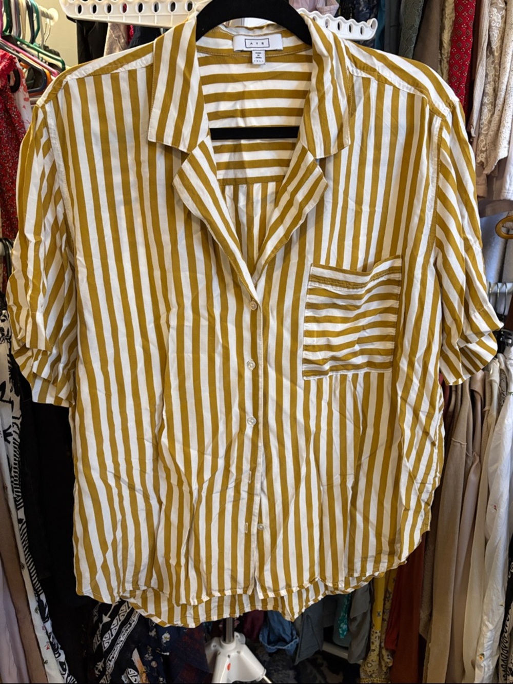 AYR Mustard & White Striped Button-Front Shirt